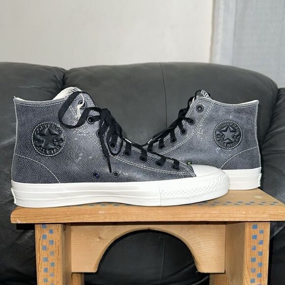 CONVERSE 11 M/13 W Unisex Black Genuine Snake Print Leather Skate Sneakers - Picture 8 of 15